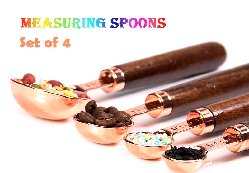Wooden Handled Copper Stainless Steel Measuring Cups - Organiza