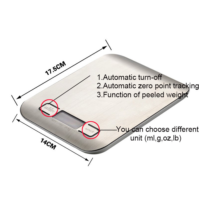 LED Stainless Steel Digital Kitchen Scales (11lb/5kg) - Organiza