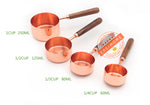 Wooden Handled Copper Stainless Steel Measuring Cups
