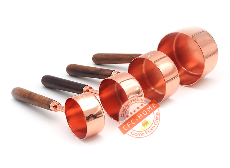 Wooden Handled Copper Stainless Steel Measuring Cups - Organiza