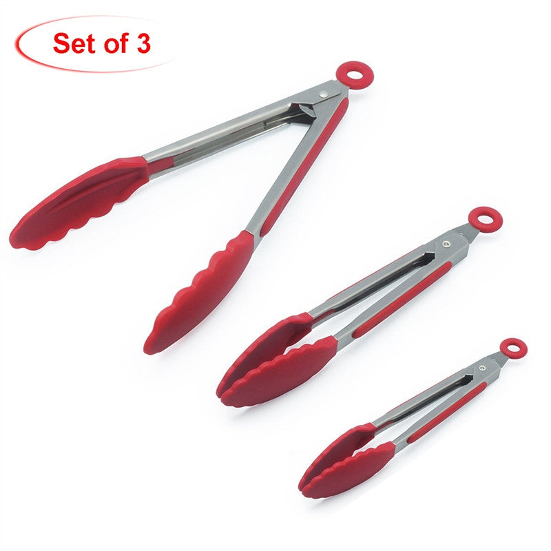 3 piece Non-Stick Stainless Steel Kitchen Tongs - Organiza