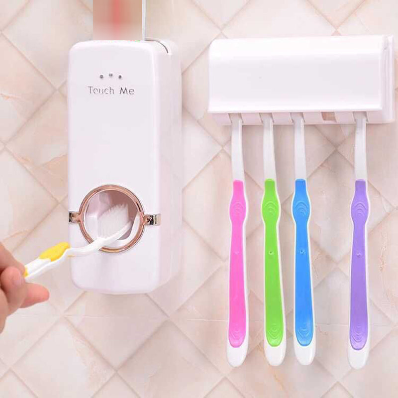 Wall Mounted Toothbrush Holder + Automatic Toothpaste Dispenser