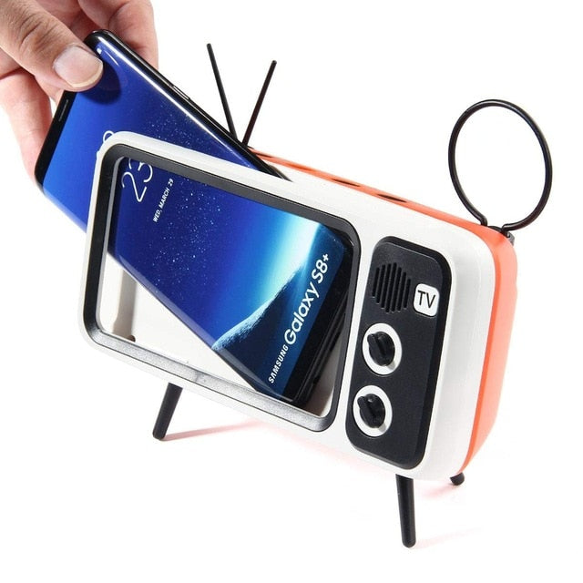 Retro TV Design Mobile Phone Holder With Bluetooth Speaker