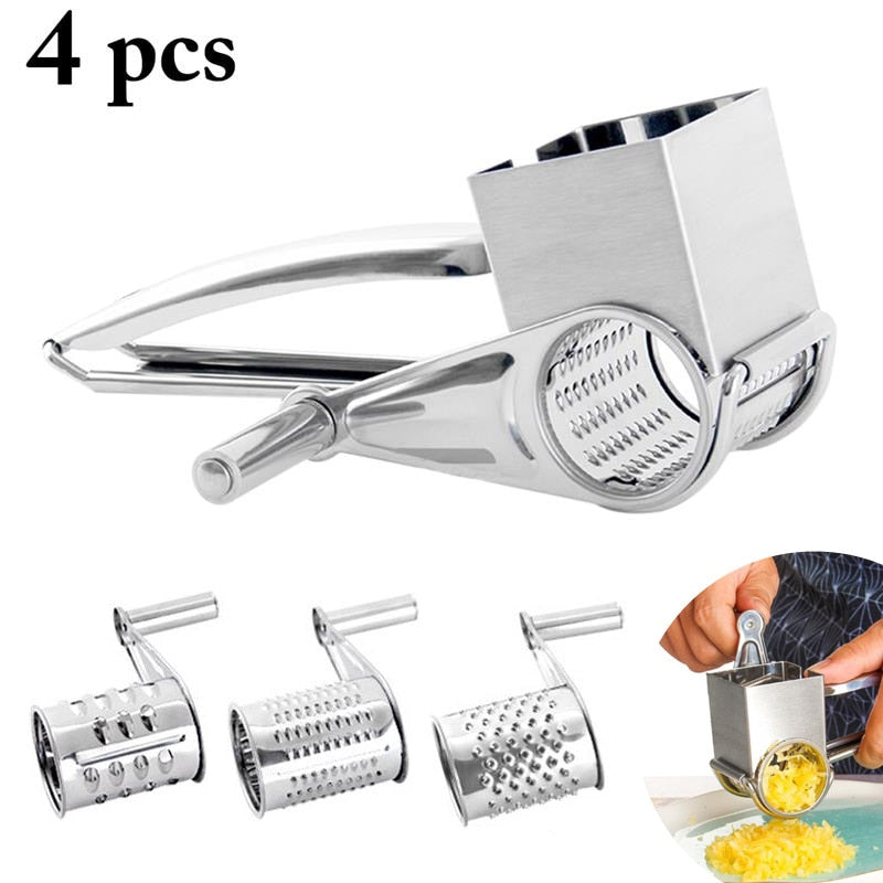 Stainless Steel Rotary Grater Slicer Shredder with 3 Drums
